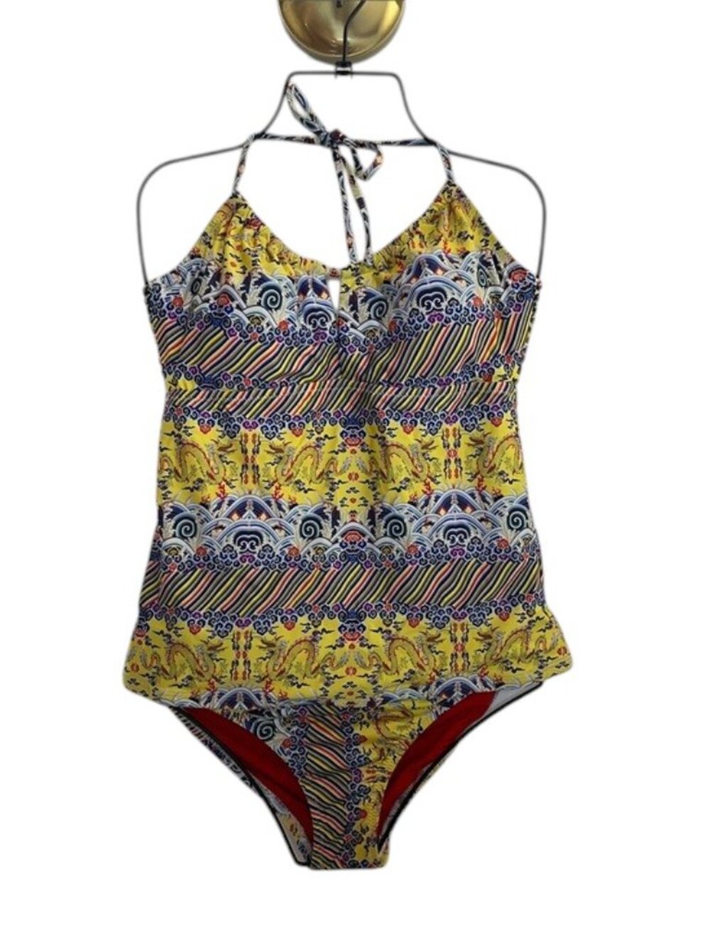 New Nanette Lepore Yellow Two Piece Tankini Swimsuit Set Dragon Print Size Small